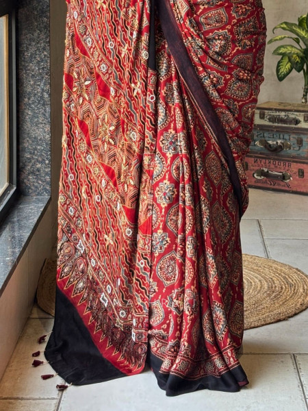 Rivanya Red Modal Silk Saree with Zari Sequin Pallu