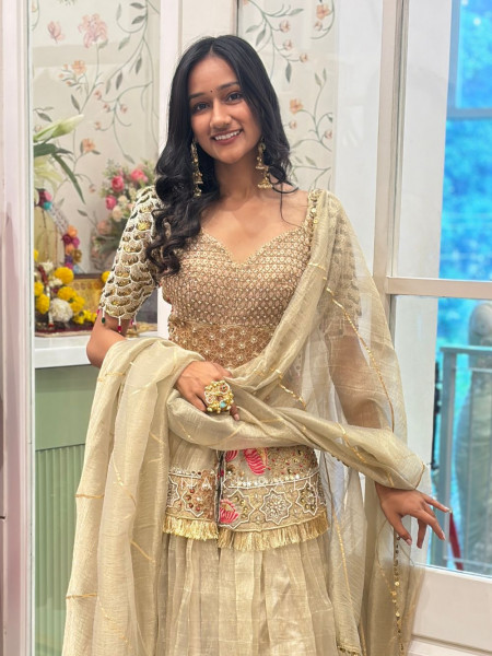 Celeste Grey Embellished Indo-Western Lehenga Set