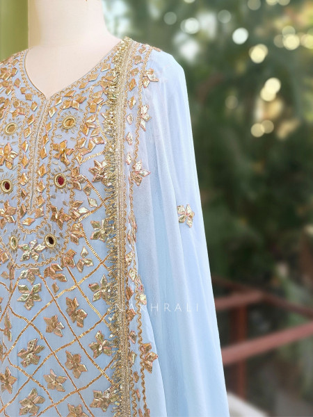 Nivora Sky  Blue Suit Set with Gota Mirror Work