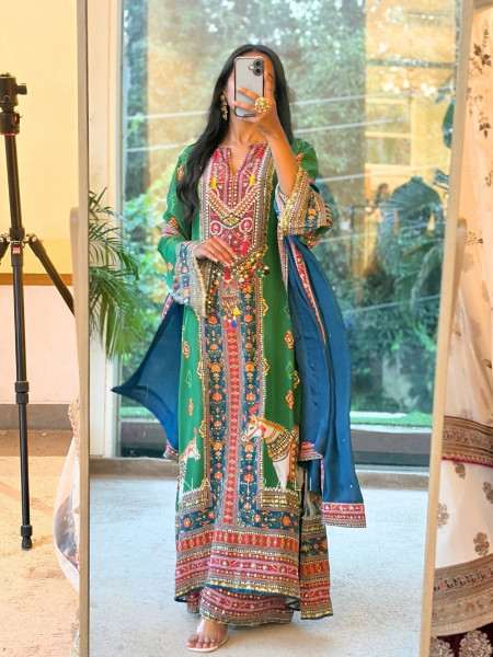 Boho-Chic Polka Long Kurta Pant Set