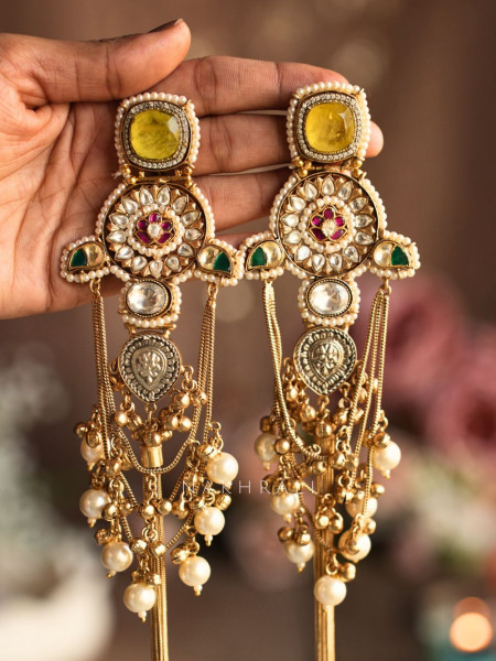 Kaira Yellow Kashmiri Long Earrings