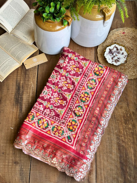 Aarini Blue Patola Print Saree with Mirror Work Border