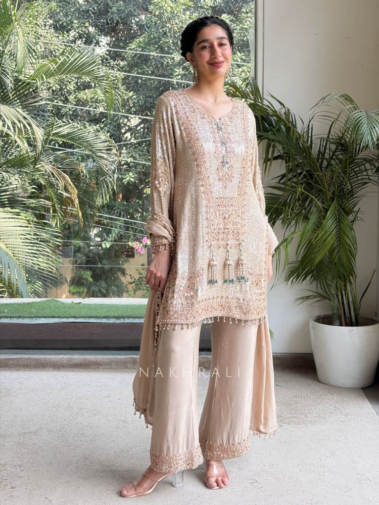 Image of Elysian Shimmer Cream Palazzo Suit Set