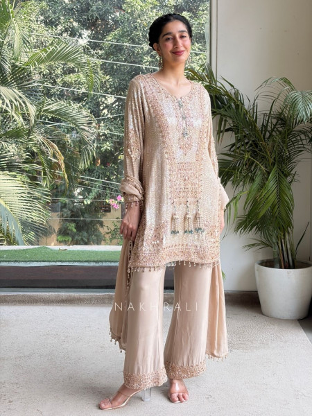 Elysian Shimmer Cream Palazzo Suit Set