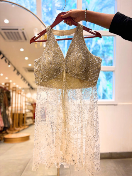 Glimmering ivory Indo-western Plazo Set