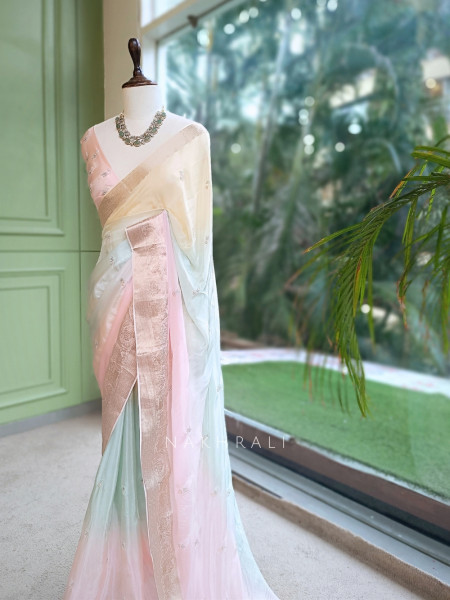 Sorbet Ombre Multicolor Organza-Satin & Banarasi Silk Saree