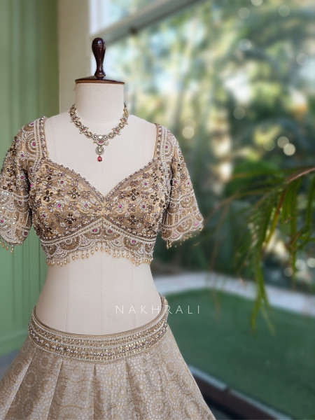 Gauhar-e-Khaas Cream Jacquard Silk Lehenga