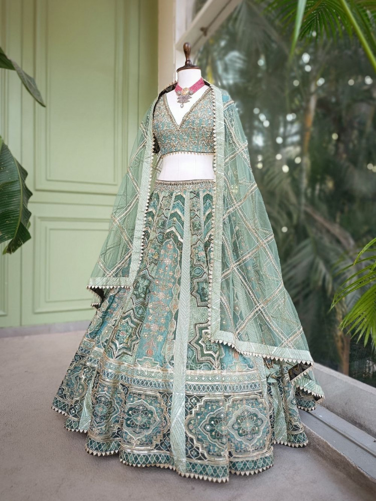 Image of Rivaan Green Lehenga Set with Zari and Sequin Work