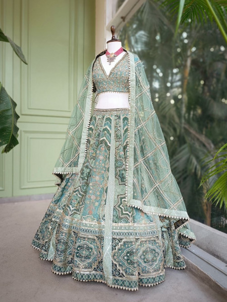 Rivaan Green Lehenga Set with Zari and Sequin Work