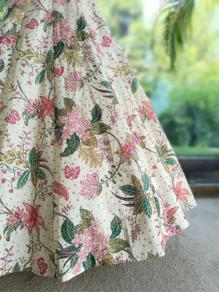Secret Garden Cream Georgette Silk Floral Lehenga