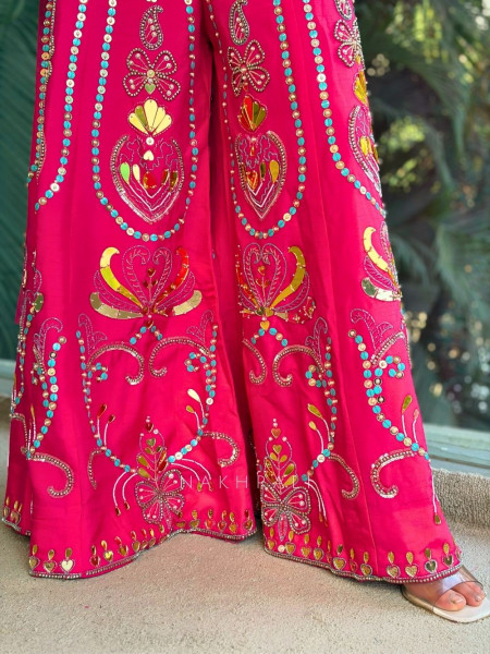 Rosefire Magenta Embellished Crop Top Palazzo Set