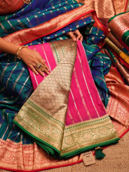 Kaashi Magenta Banarasi Silk Saree with Brocade Pallu