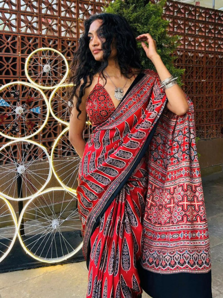 Tara Ajrakh Print Modal Silk Saree