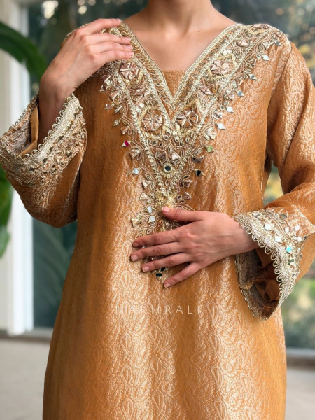 Kyra Mustard  Straight Dress with Mirror Zari Work