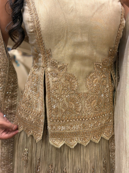 Cressida Beige Shimmer Tissue Indo-Western Lehenga