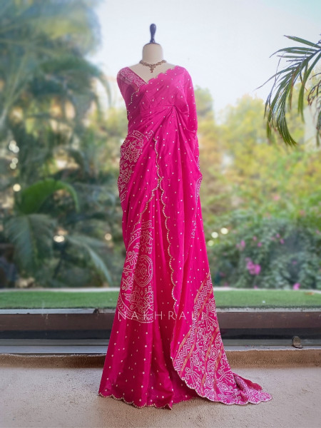 Mirgavati Magenta Georgette Silk Bandhani Saree