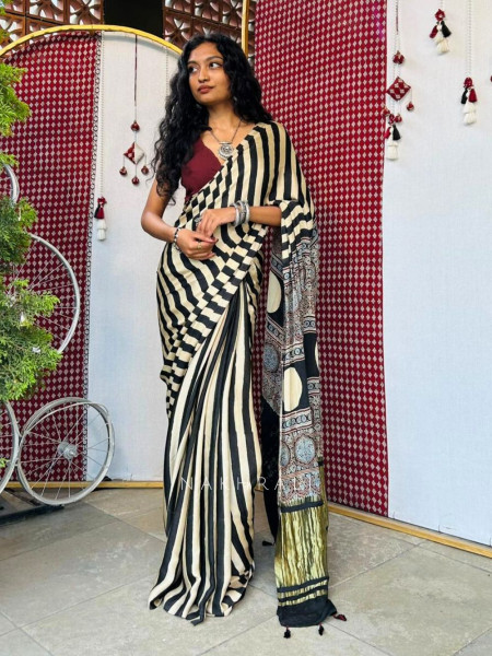 Tara Black Modal Saree with Zari Border