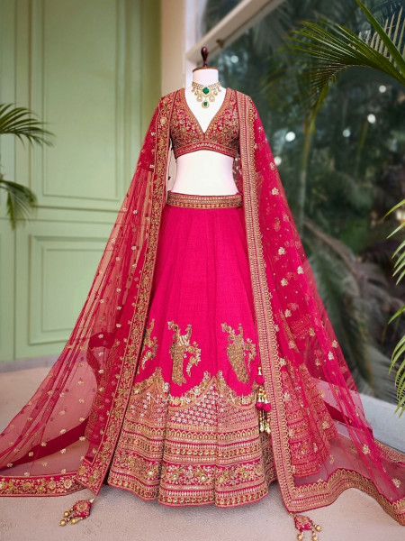 Viraasat Red Silk Bridal Lehenga with Zari Embroidery
