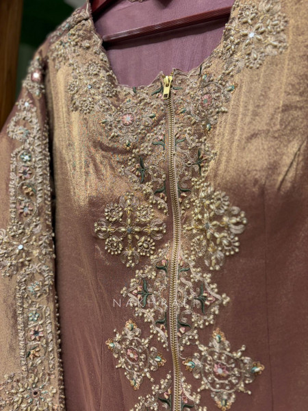 Zareen Peach Embellished Kurta Palazzo Set