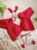 Rhea Red Cotton V-Cut Blouse with Tie-Back