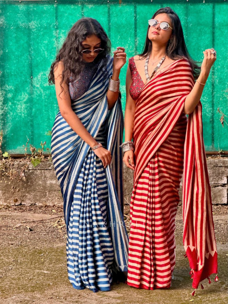 Whimsical Blue Modal Stripe Saree