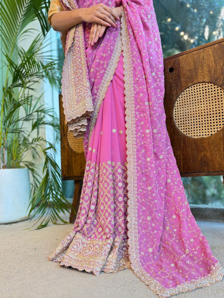 Chahat Pink Two-Piece Saree Set with Dupatta