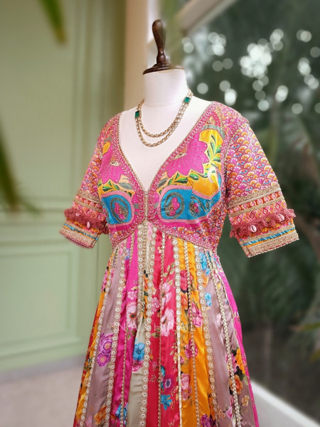 Rang-e-Noor Multicolor Anarkali Dupatta Set with Sequin & Kodi Work