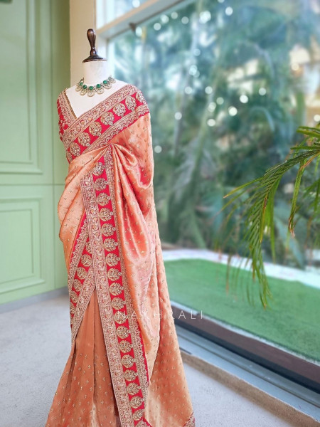 Crimson Gilded Silk Ensemble Orange Saree