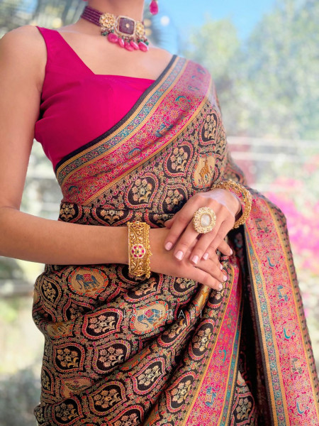 Noorika Black Dola Silk Saree with Woven Zari Work