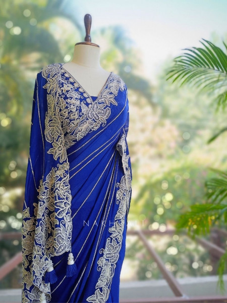 Zerika Blue Saree with Thread and Sequin Work