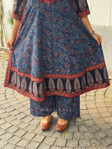 Misha Blue Cotton Kurta Pant Set