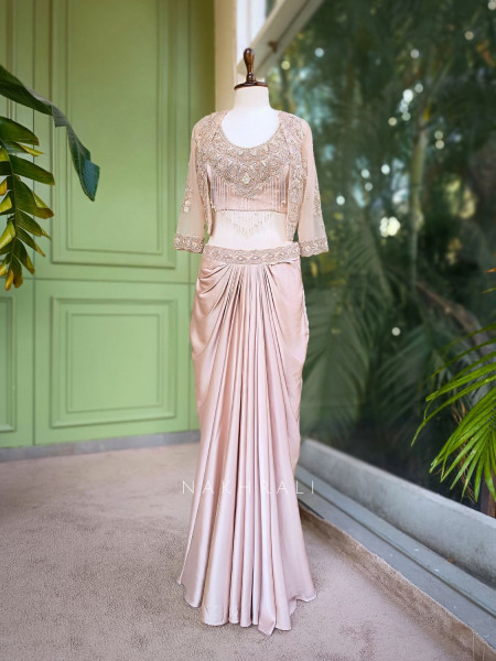 Vireza Ivory Crop Top Skirt Set with Bead and Sequin Work