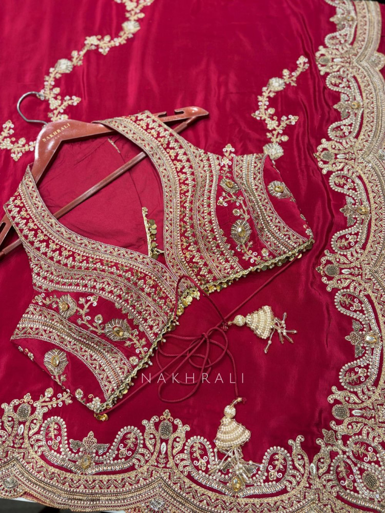 Image of Gulrukh Maroon Hand-Embroidered Saree Set