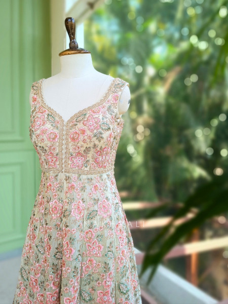 Vyona Cream Indo Western Lehenga with Thread Sequin Work