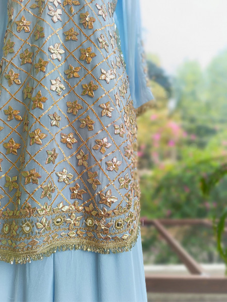 Nivora Sky  Blue Suit Set with Gota Mirror Work
