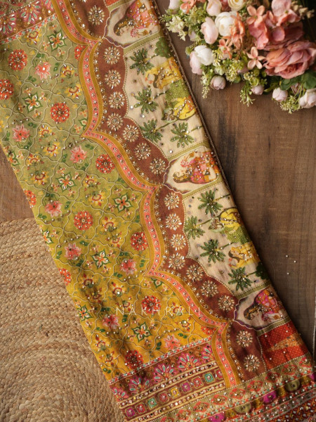 Virel Rust Designer Saree with Bead Stone Embbroidered Blouse