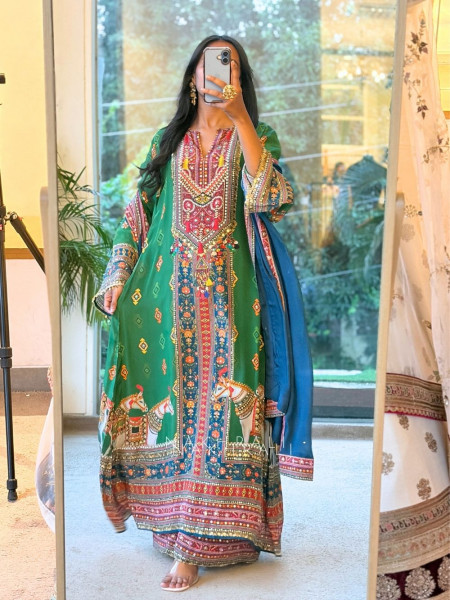 Boho-Chic Polka Long Kurta Pant Set