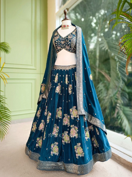 Midnight Flora Blue Embroidered Lehenga