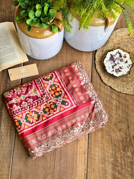 Aarini Blue Patola Print Saree with Mirror Work Border