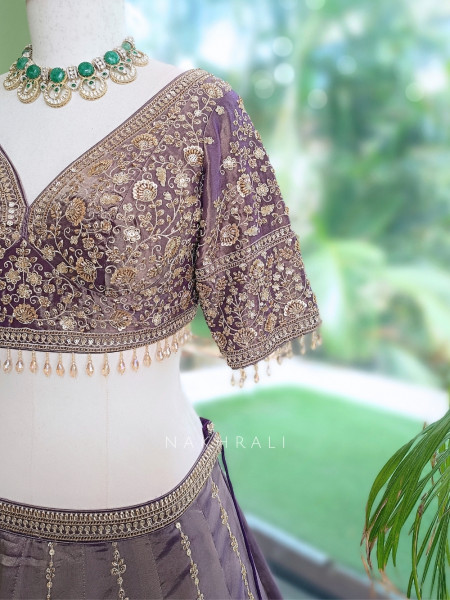 Kritvani Purple Velvet Silk Blend Lehenga Set