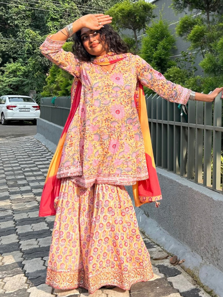 Shanaya Noor Yellow Cotton Garara Suit Set with Dupatta