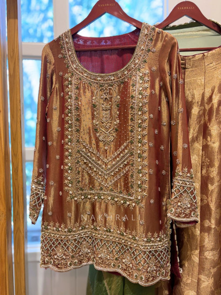 Falak Jewel-Neck Rust Plazzo Suit Set