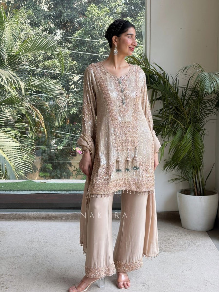Elysian Shimmer Cream Palazzo Suit Set