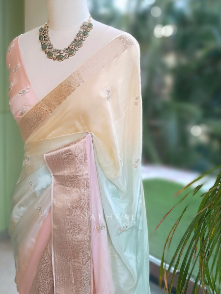 Sorbet Ombre Multicolor Organza-Satin & Banarasi Silk Saree