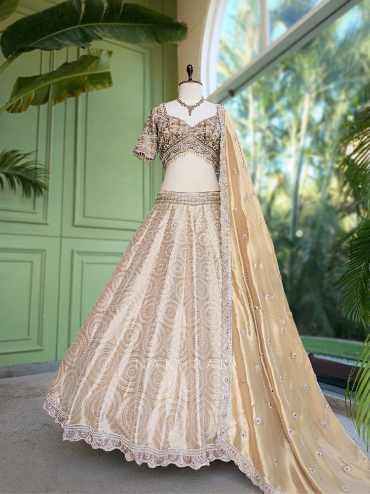 Image of Gauhar-e-Khaas Cream Jacquard Silk Lehenga