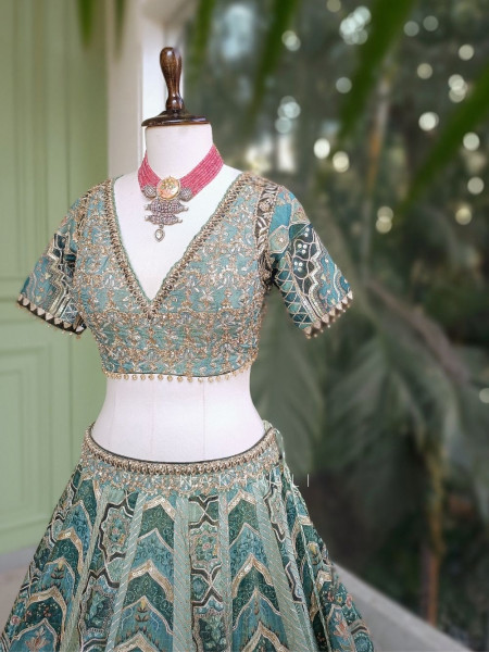 Rivaan Green Lehenga Set with Zari and Sequin Work