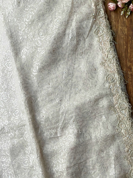 Silverleaf Veil Off White Saree with Readymade Blouse