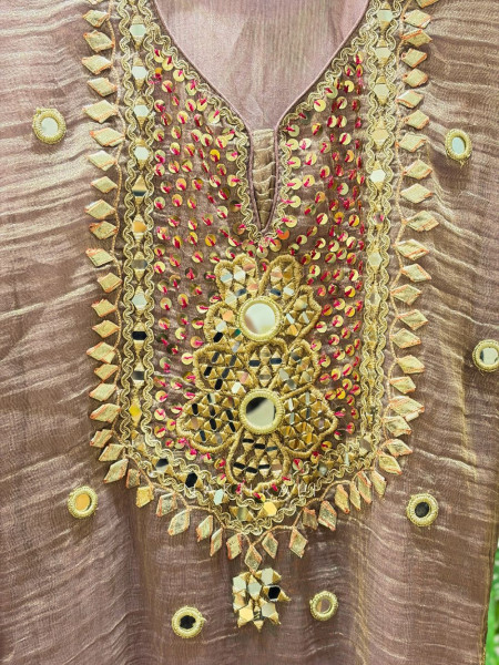 Aisha Purple Tissue Suit Set with Mirror and Gota Patti Work