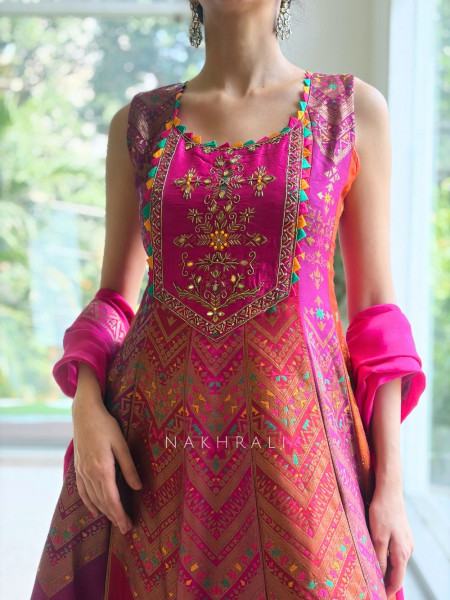 Mayil Multicolor  Banarasi Brocade Silk Blend Anarkali Suit Set