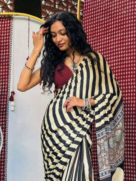 Tara Black Modal Saree with Zari Border